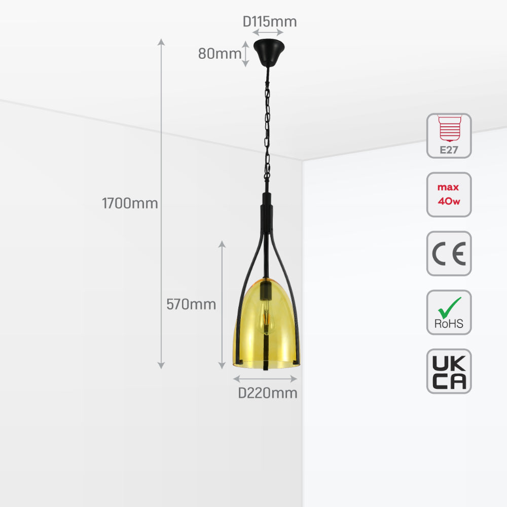 Lámpara colgante de vidrio en forma de campana, perfecta para cocinas con estilo moderno y decoraciones contemporáneas.