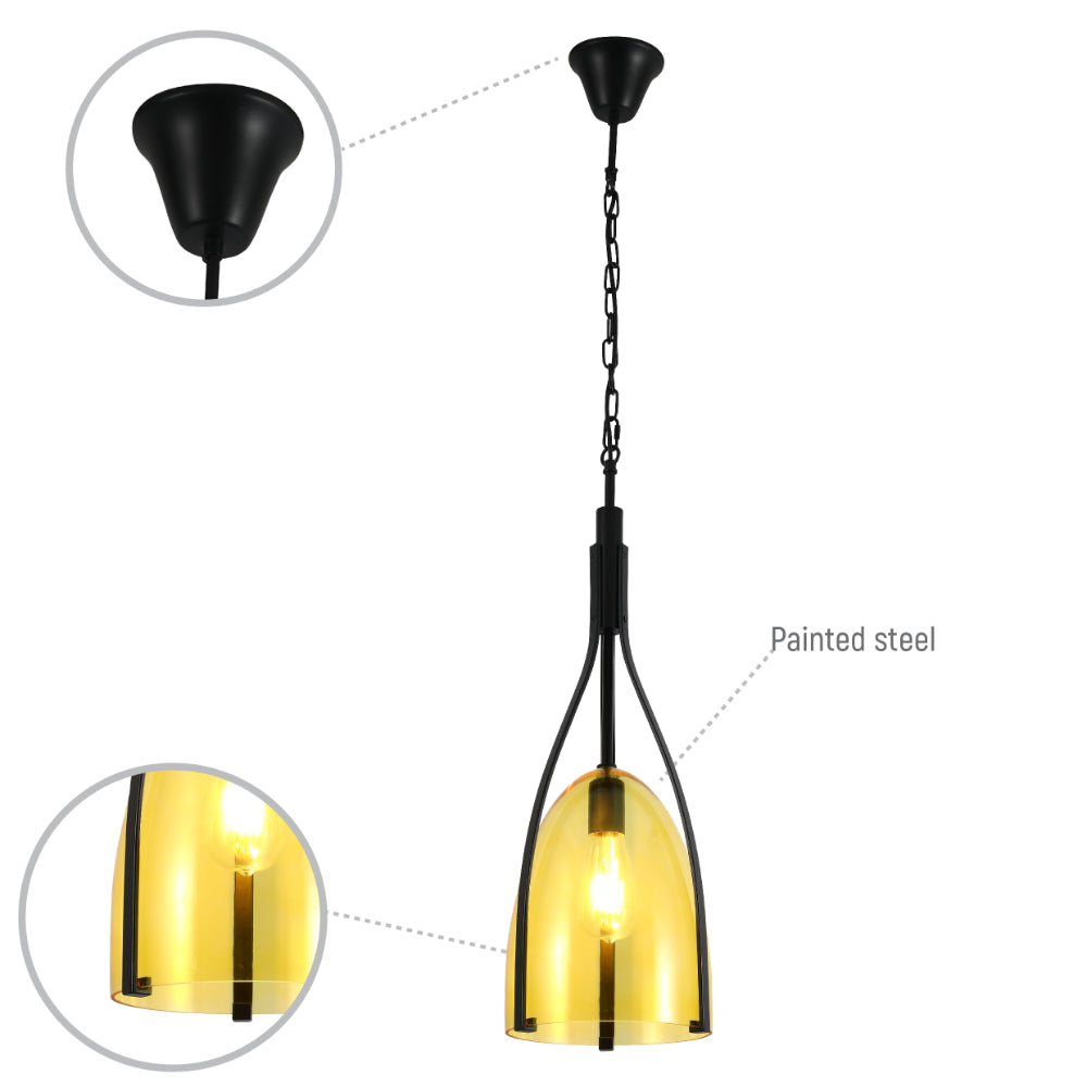 Imagen principal de una lámpara colgante de vidrio en forma de campana, perfecta para cocinas con estilo moderno y elegante.