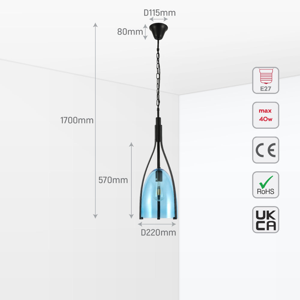 Lámpara colgante de vidrio en forma de campana, perfecta para cocinas de estilo rústico y moderno.