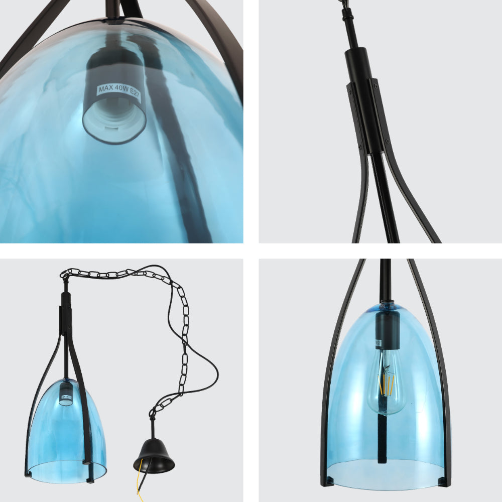 Lámpara colgante de vidrio en forma de campana, perfecta para la cocina con estilo moderno y decoraciones contemporáneas.