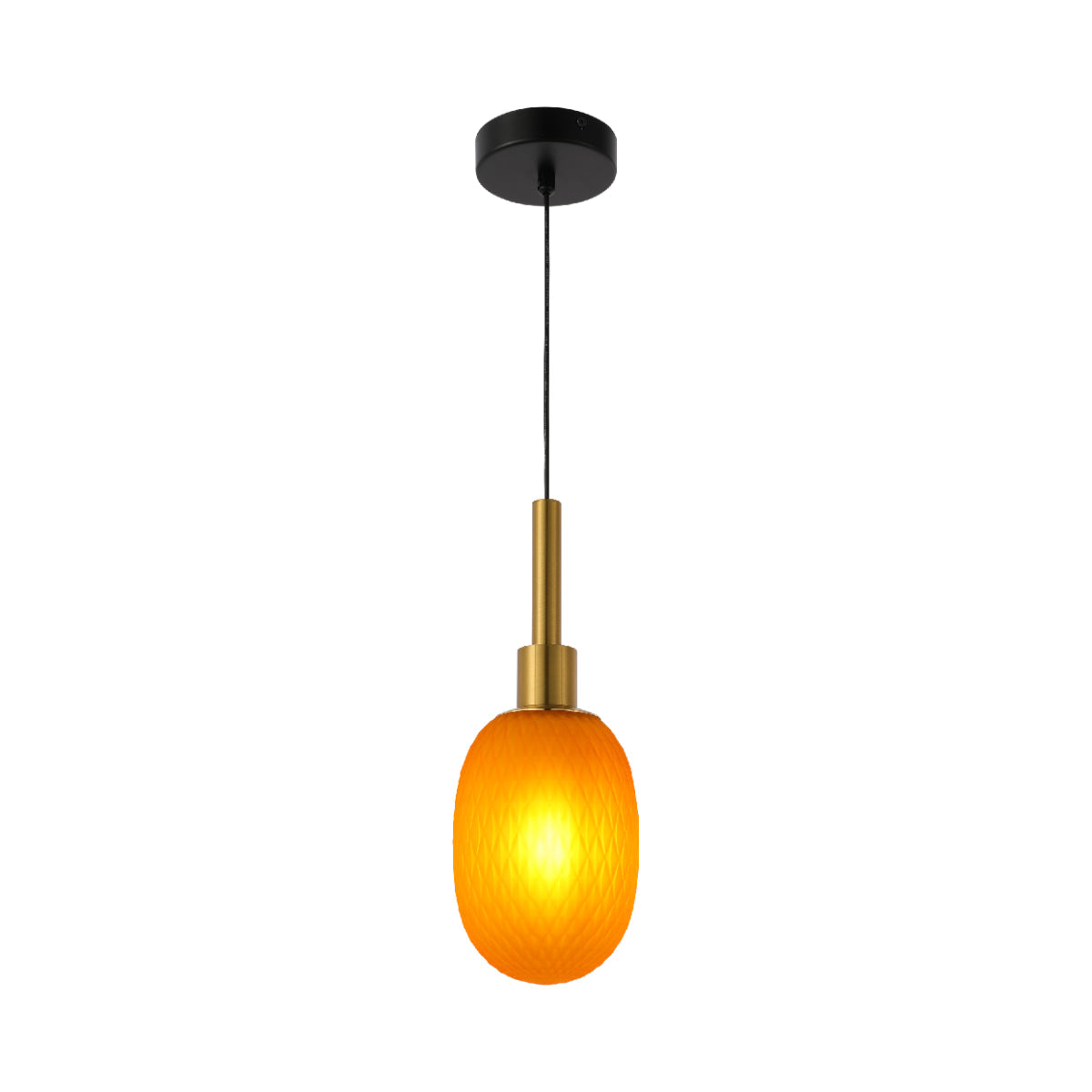 Lámpara colgante elipsoidal opalescente con detalles dorados, perfecta para cocinas modernas o comedores elegantes.