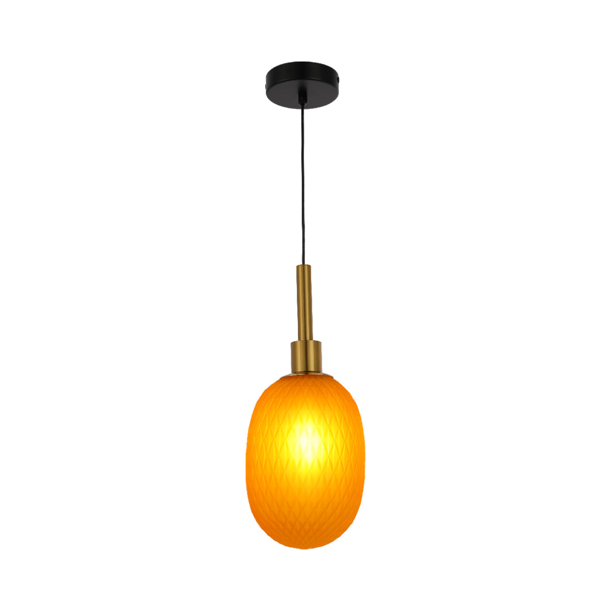 Lámpara colgante elipsoidal opalescente con detalles dorados, ideal para comedor con decoración contemporánea.