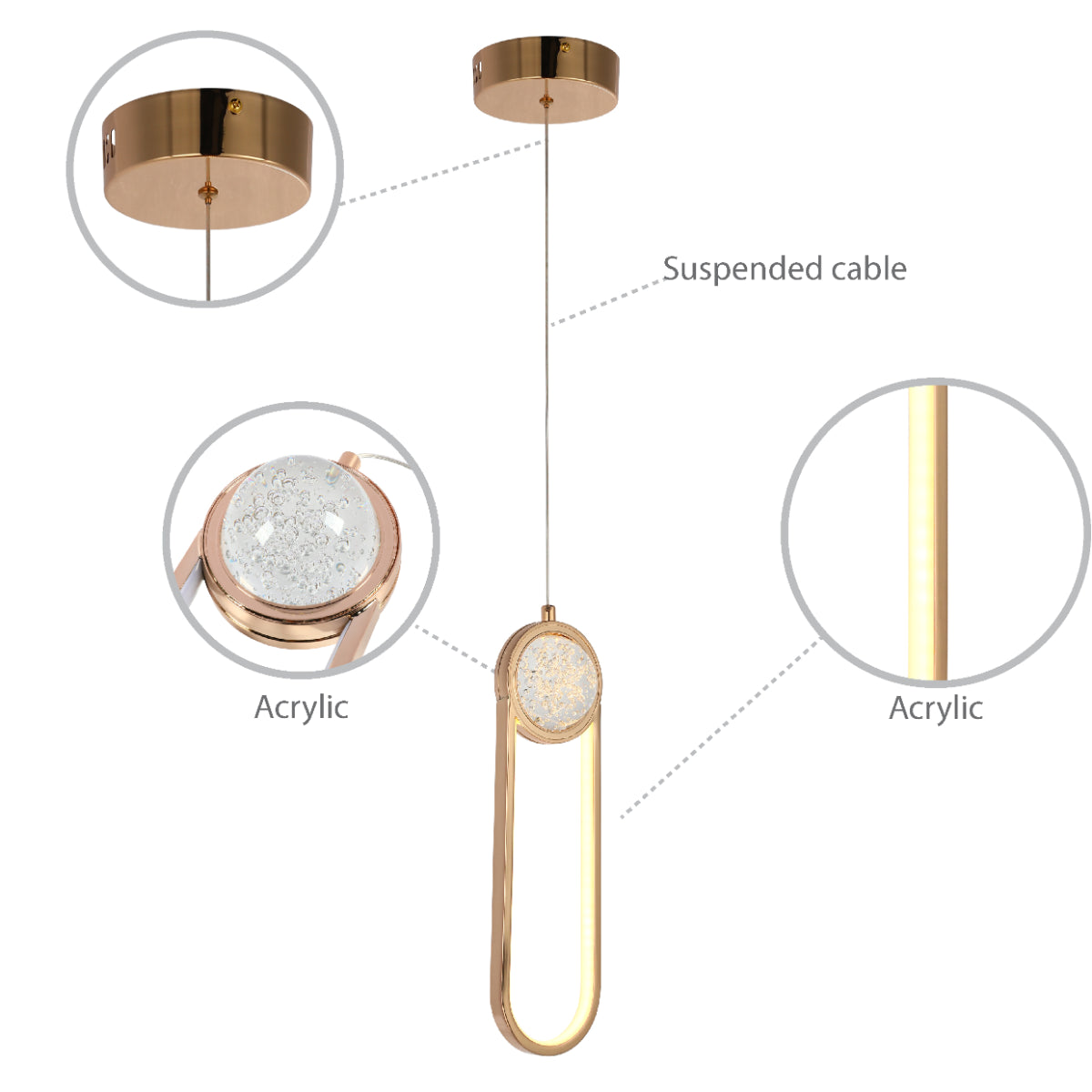 Imagen del colgante LED Farrah Moon Pear, ideal para dormitorios con decoraciones modernas, añadiendo un toque elegante y luminoso.
