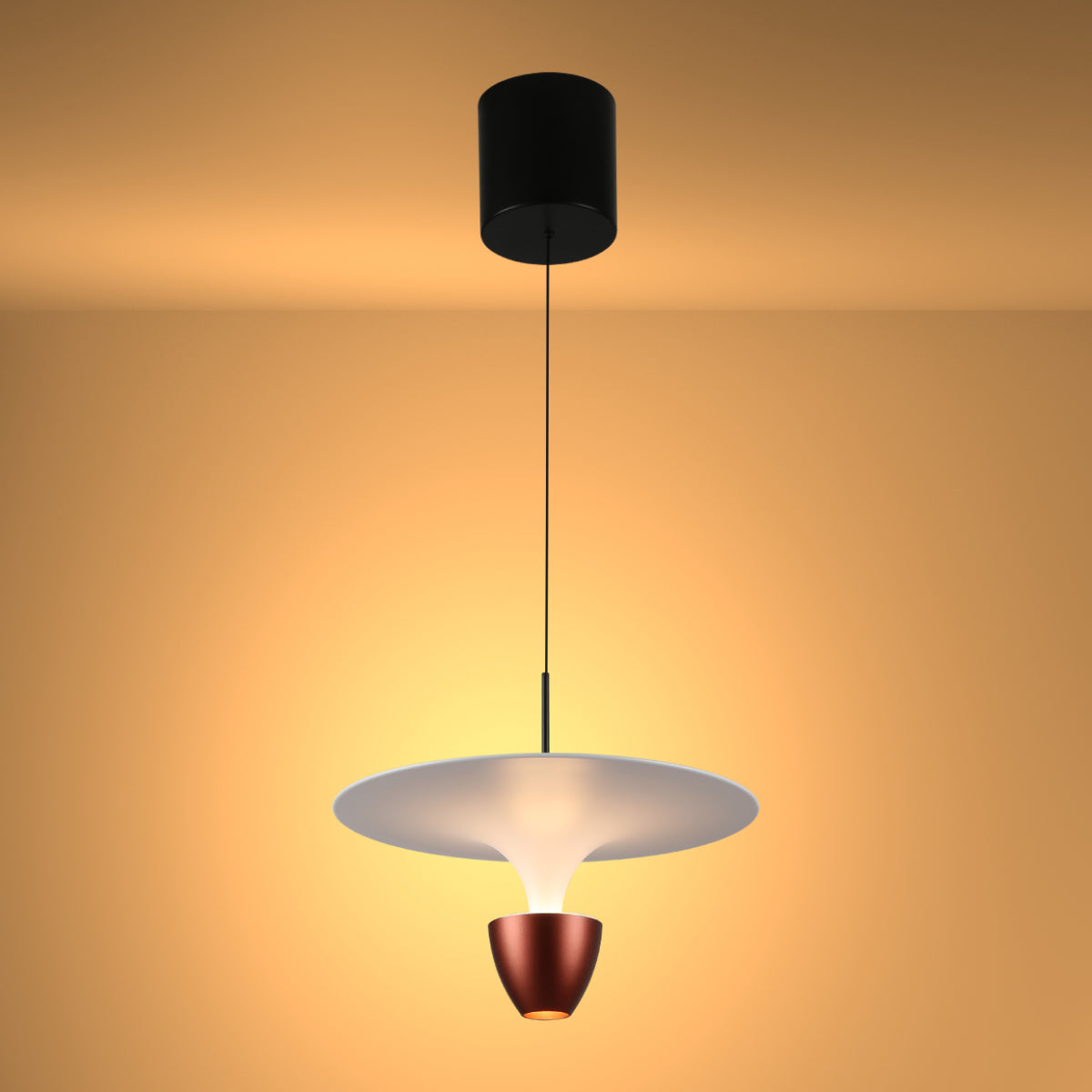 Luz colgante de estilo moderno con pantalla de vidrio, ideal para comedores contemporáneos y espacios acogedores.