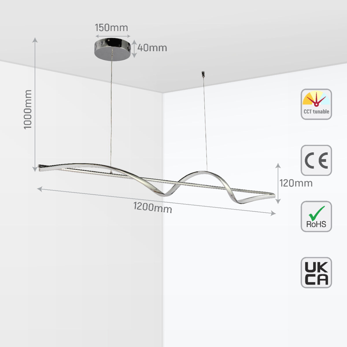 Luz colgante LED en forma de ola moderna, perfecta para oficinas con estilo contemporáneo y ambiente minimalista.