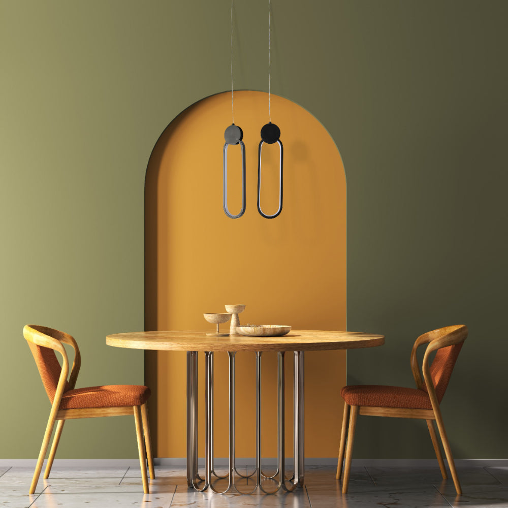 Imagen principal de una lámpara colgante LED de anillo negro, perfecta para dormitorios con decoraciones nórdicas modernas.