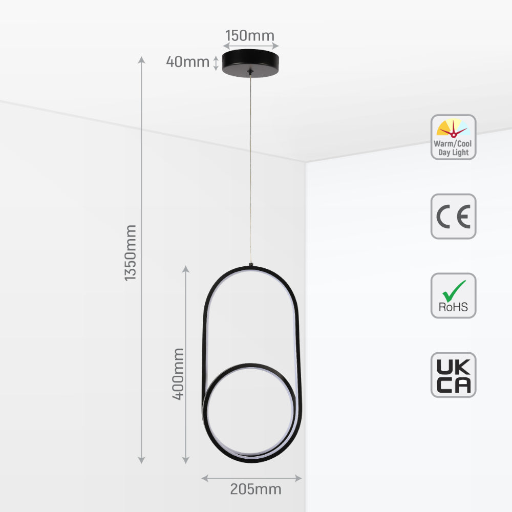 Luz de colgar cilíndrica negra moderna para dormitorio, ideal para decoración nórdica con función de cambio de temperatura de color.