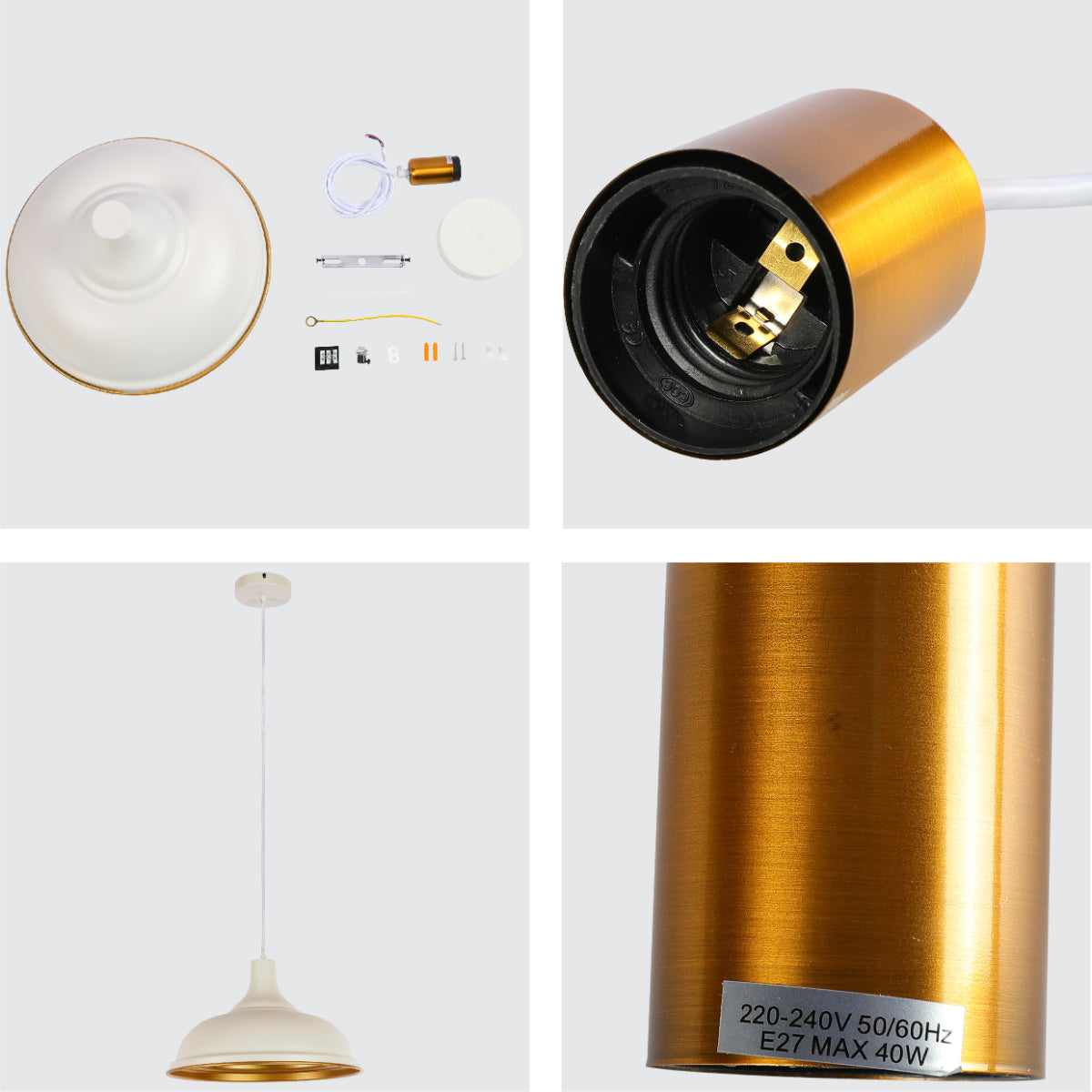 Lámpara colgante moderna con pantalla metálica, perfecta para cocinas contemporáneas y comedores elegantes.