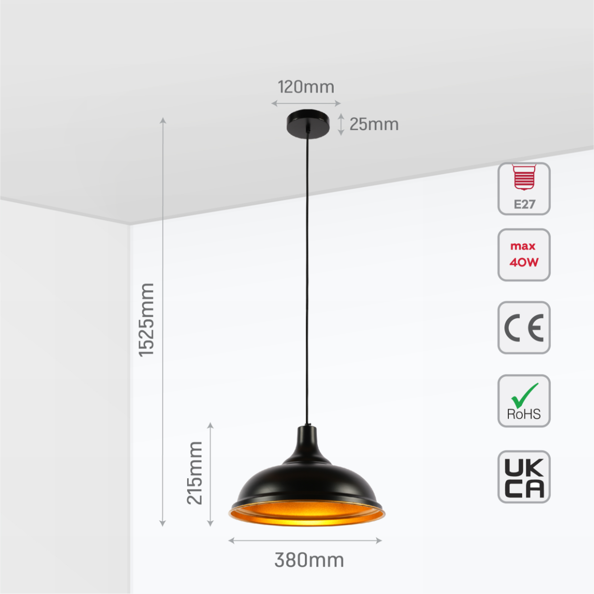 Lámpara colgante moderna de 38 cm con pantalla de metal, perfecta para comedores con estilo contemporáneo.