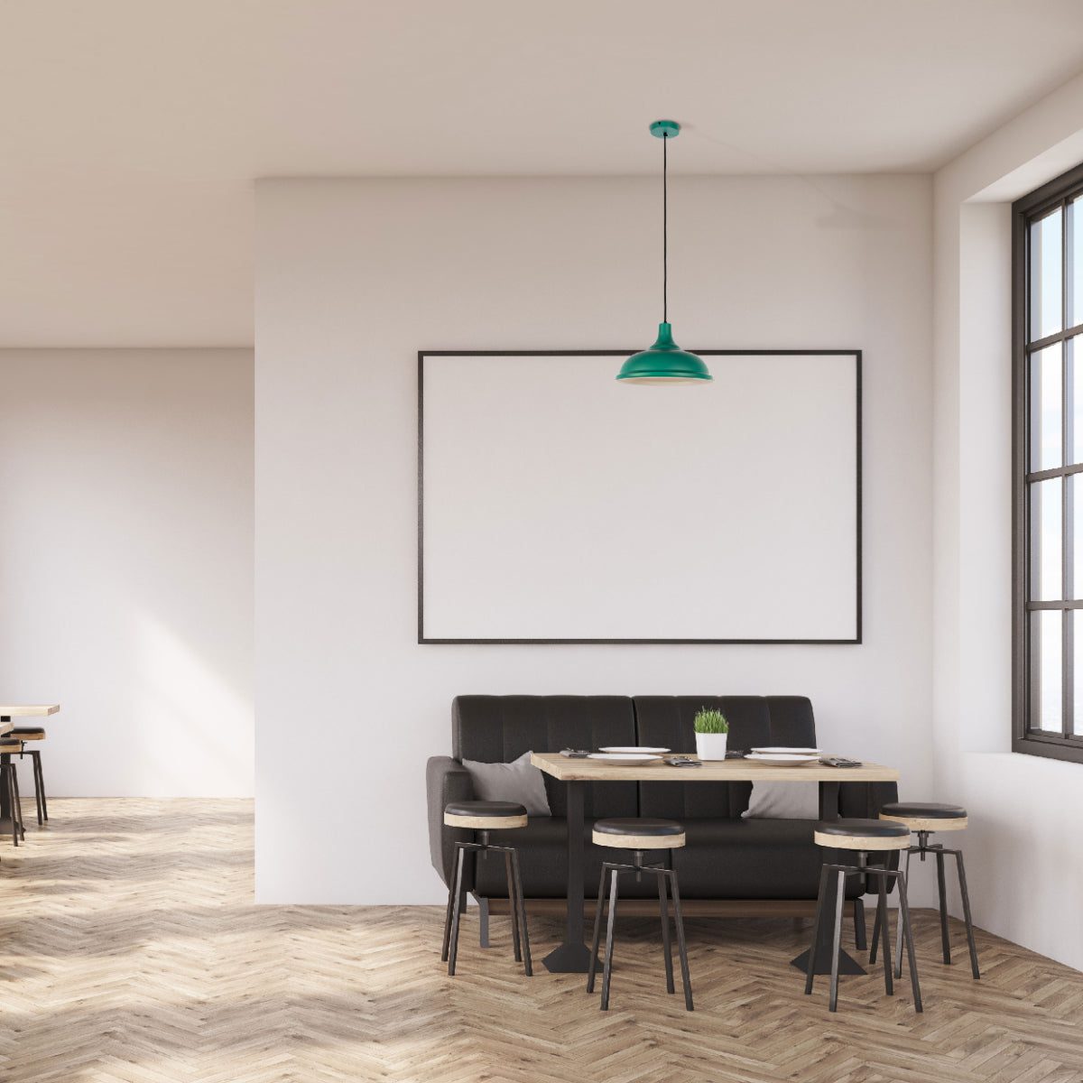 Luz colgante moderna de 38 cm, con pantalla metálica, ideal para comedores con decoración contemporánea y elegante.