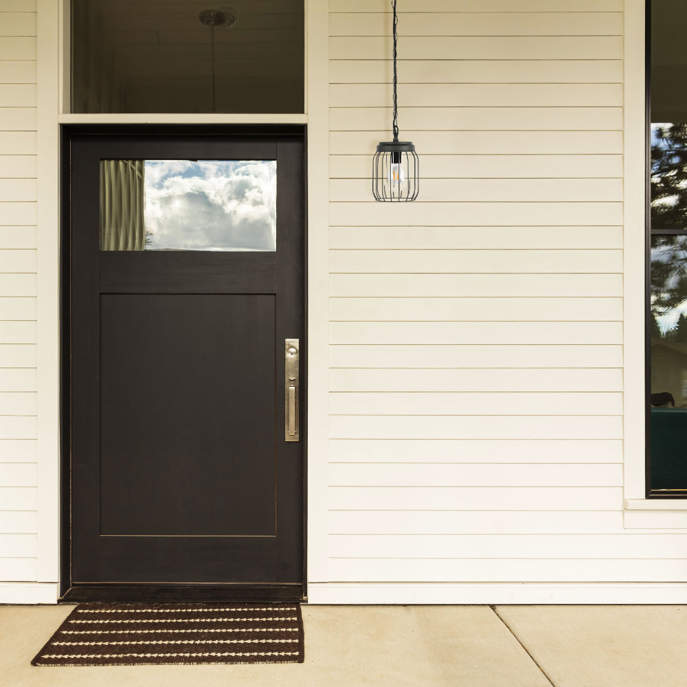 Lámpara colgante de exterior en gris oscuro, perfecta para patios o terrazas con un estilo moderno y minimalista.