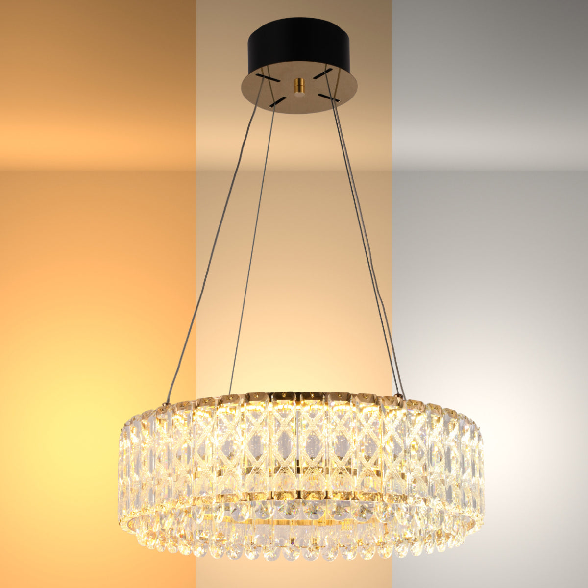 Imagen principal de una elegante lámpara de cristal dorado, perfecta para comedores con decoración moderna y sofisticada.