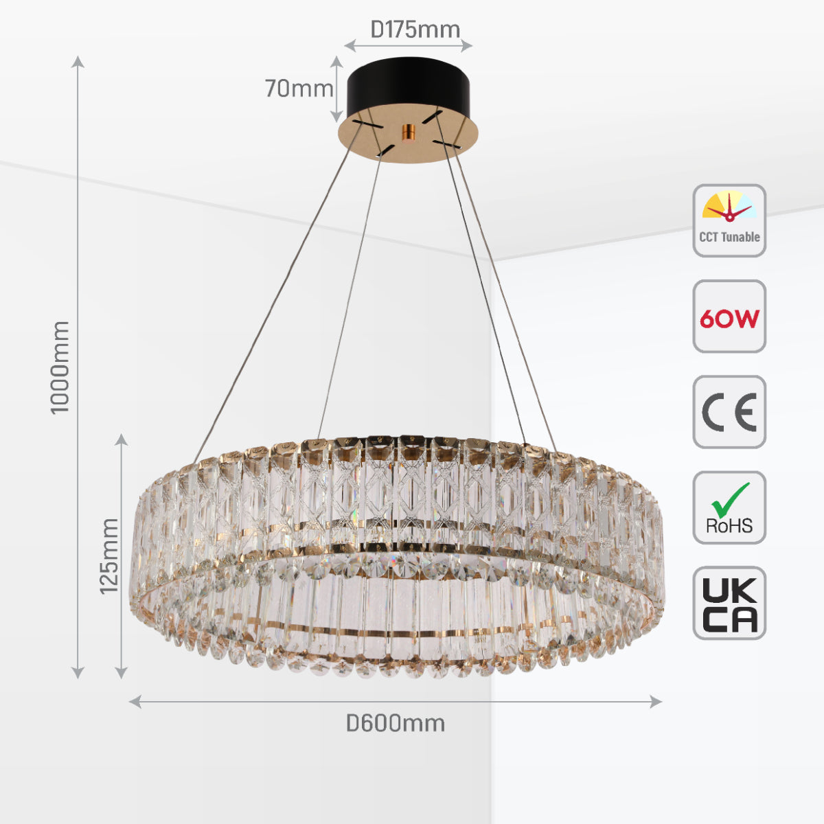Imagen principal de una elegante lámpara de techo de cristal dorado, perfecta para comedores con un estilo contemporáneo y sofisticado.
