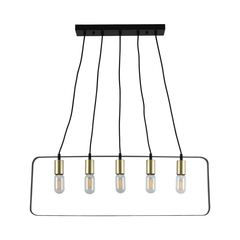 Lámpara de isla moderna y minimalista con acabado negro y dorado, perfecta para cocinas elegantes con un estilo contemporáneo.