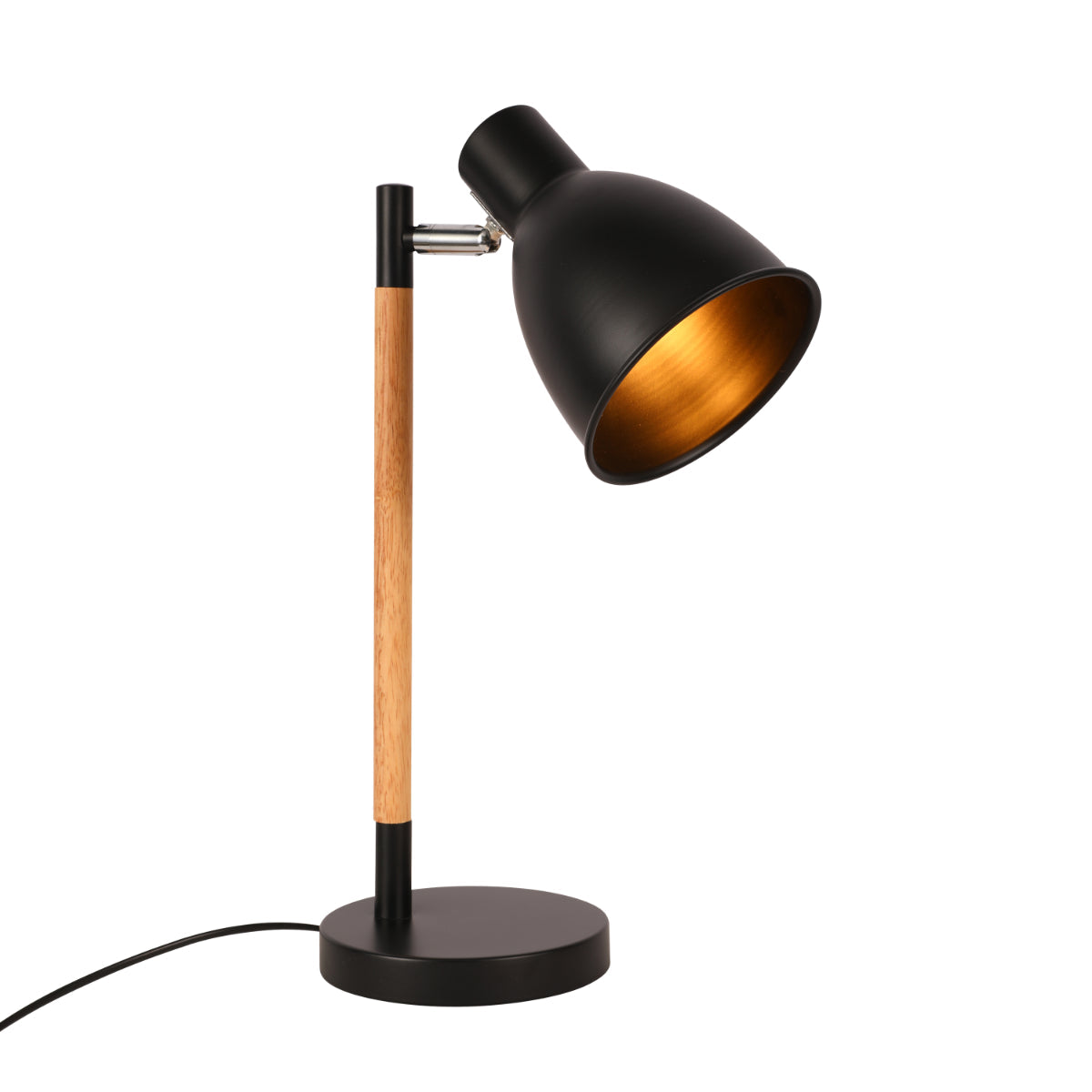 Lámpara de escritorio con diseño nórdico y base de madera, ideal para oficinas modernas y estudios creativos.