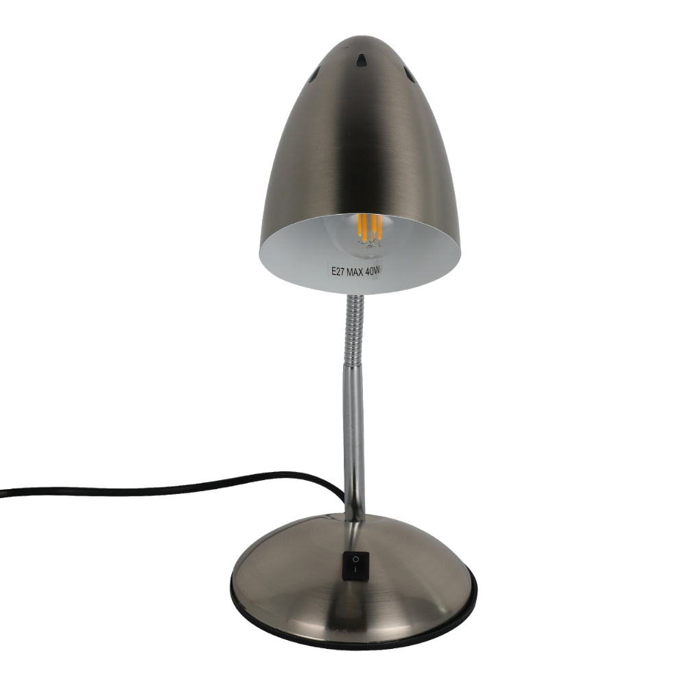 Lámpara de escritorio flexible de metal, ideal para oficinas modernas, combinando funcionalidad y estilo contemporáneo en el espacio de trabajo.