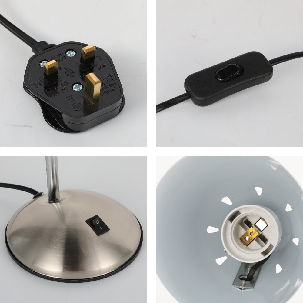 Lámpara de escritorio de metal con cuello flexible, ideal para oficinas modernas y estudios con estilo contemporáneo.