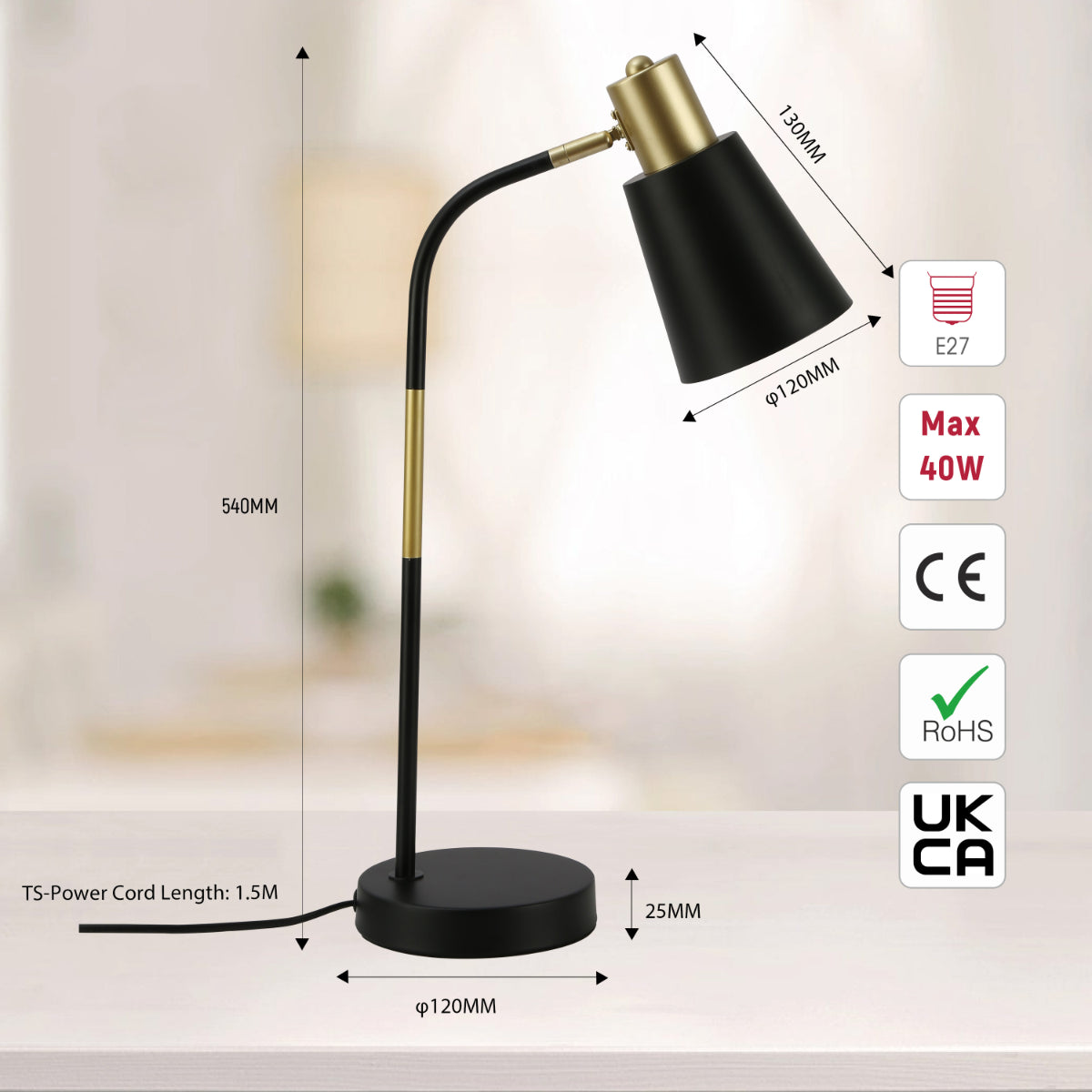 Lámpara de escritorio con diseño curvado, ideal para oficinas modernas y decoraciones elegantes, proporcionando una iluminación funcional.