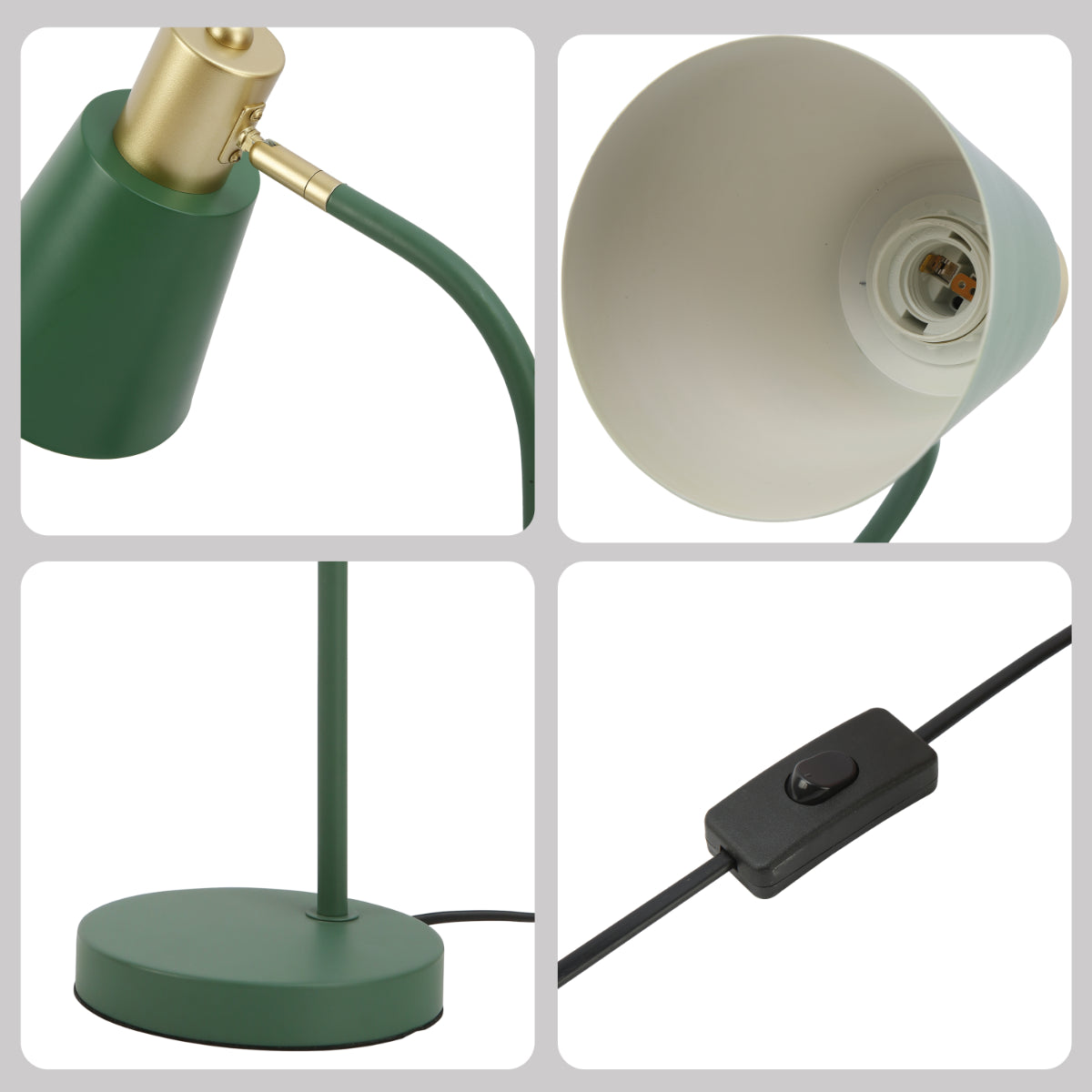 Lámpara de escritorio curva E27, perfecta para oficinas modernas, con diseño elegante y base sólida para iluminación efectiva.