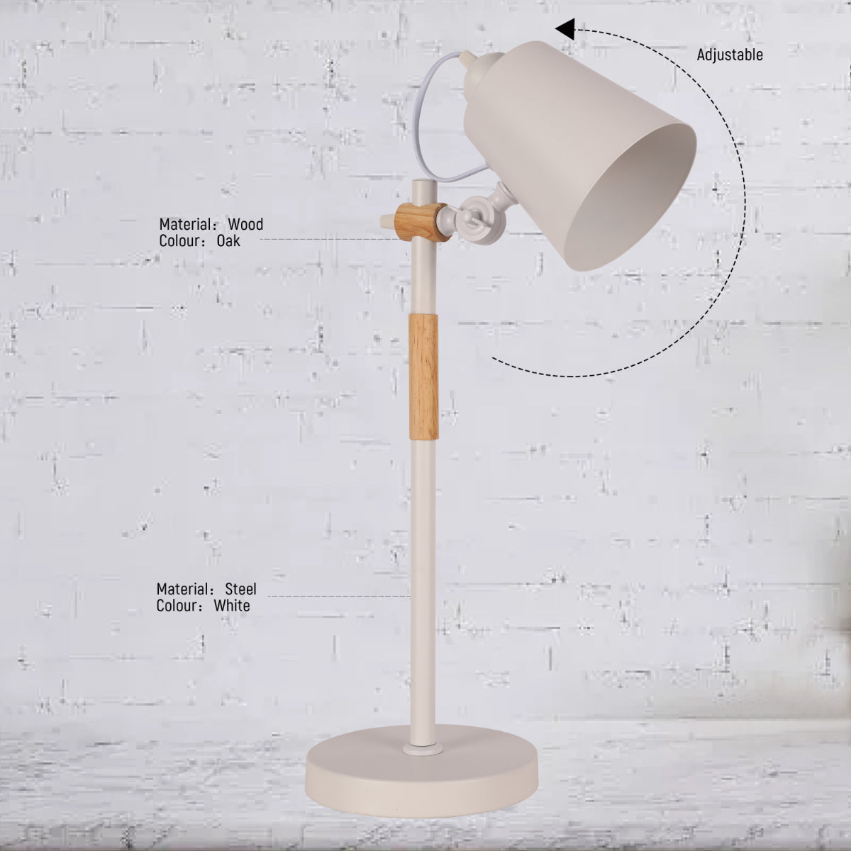 Primer plano de una lámpara de escritorio escandinava E27, perfecta para oficinas modernas y decoraciones minimalistas.