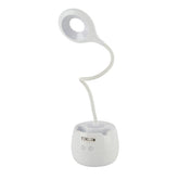Lámpara de escritorio LED recargable multifuncional con soporte para lápices, perfecta para oficinas modernas y espacios de trabajo creativos.
