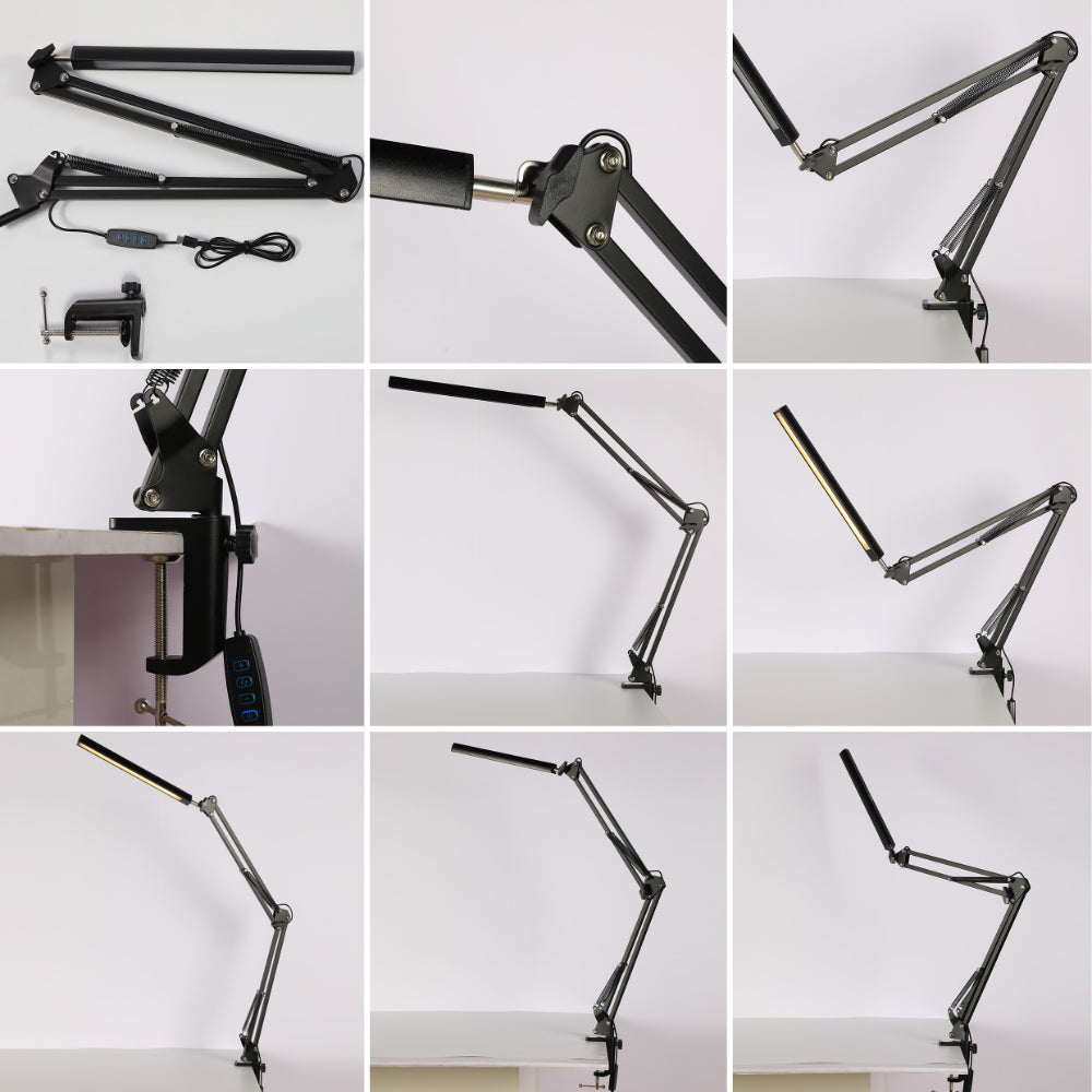Close up of Black LED Long Arm Dimming Desk Light 10W 3000-6000K TEKLED | TEKLED 130-03764