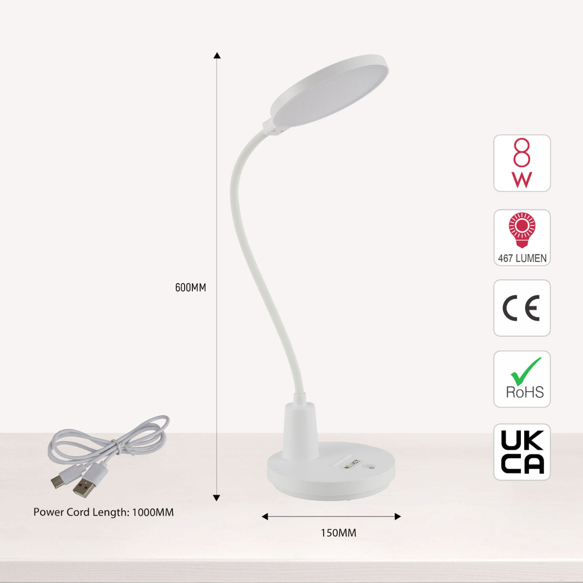 Lámpara de mesa LED recargable con cuello de ganso, perfecta para oficinas modernas y estudios de trabajo.