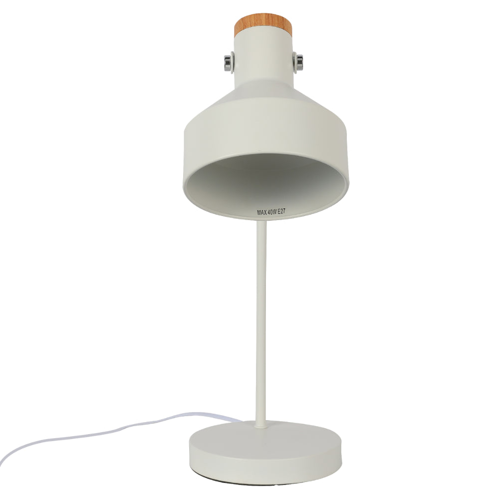 Lámpara de escritorio moderna con acento de madera, ideal para oficinas con un estilo contemporáneo y funcional.