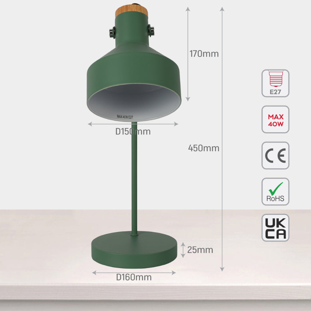 Lámpara de escritorio moderna con acento de madera, ideal para oficinas con estilo contemporáneo y funcionalidad elegante.