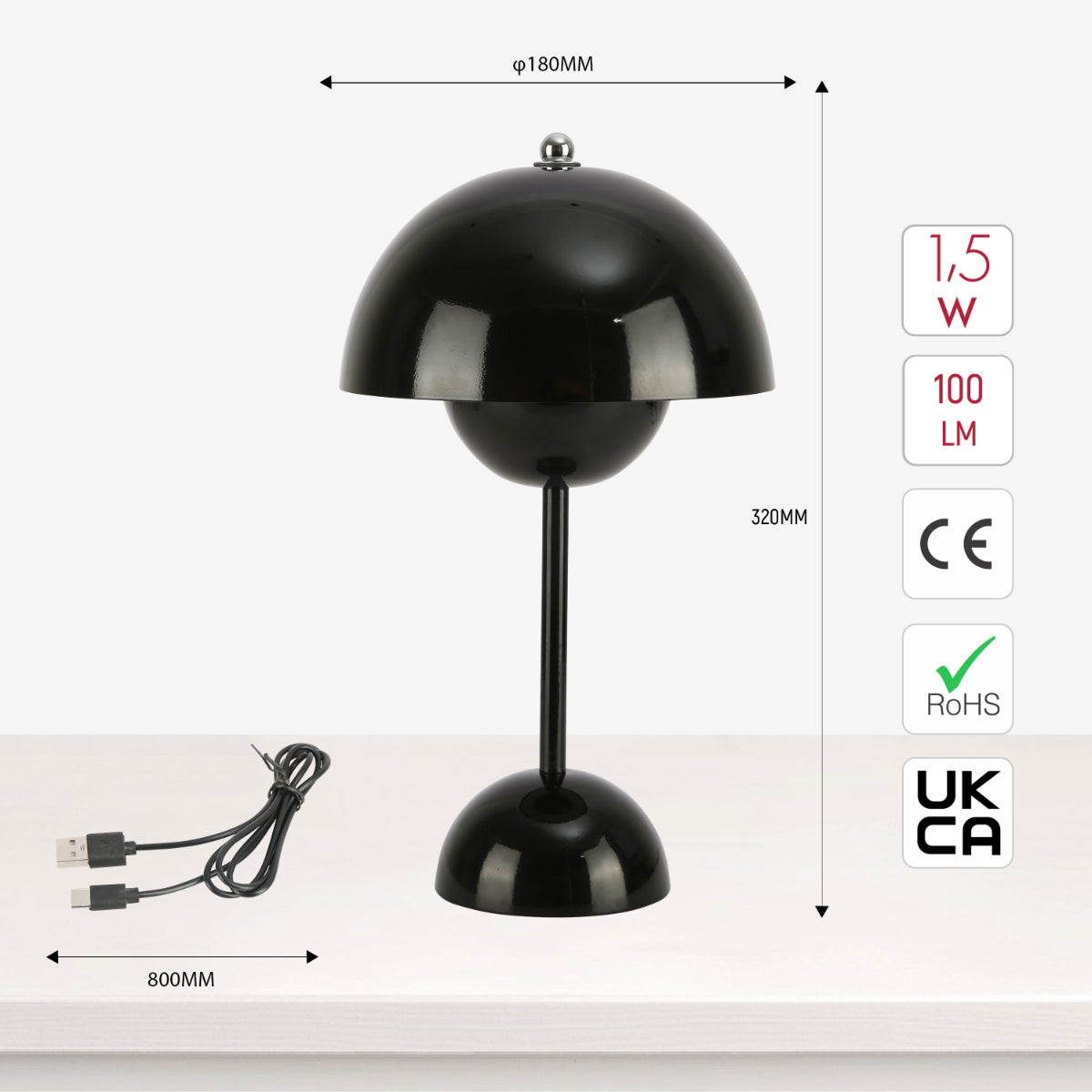Lámpara de mesa LED esférica, ideal para salas de estar modernas, brindando elegancia con su diseño dual de colores.