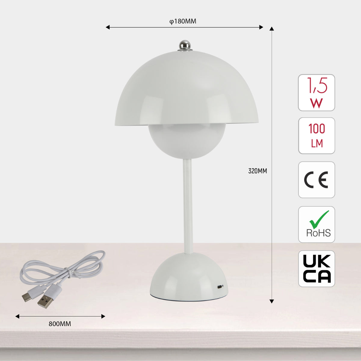 Lámpara de mesa LED esférica, ideal para mesas de noche en decoraciones modernas, combinando elegancia y funcionalidad dual de color.