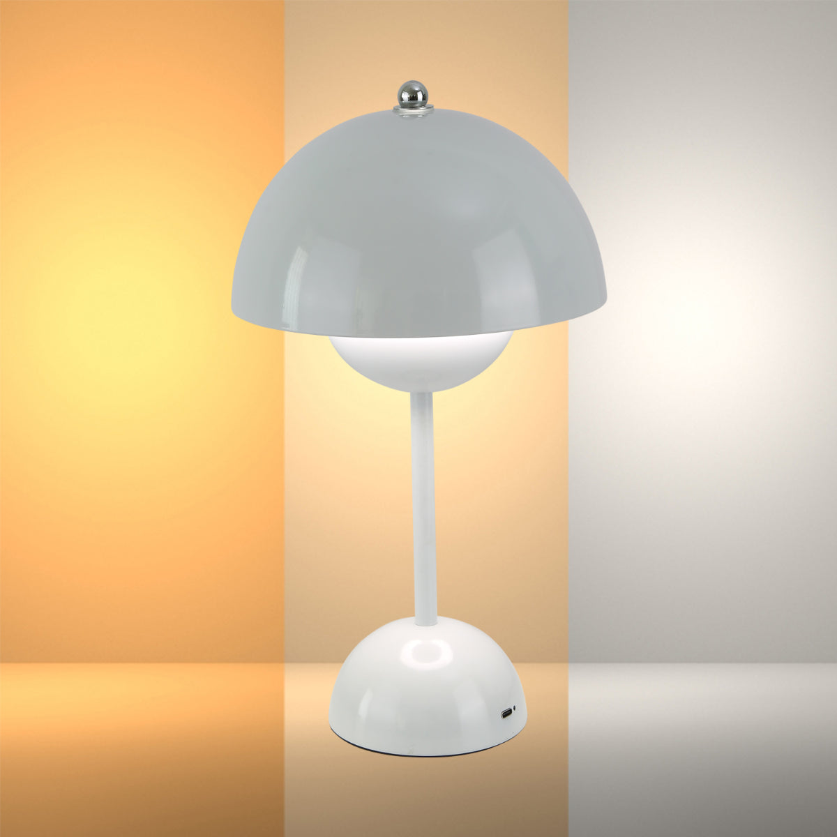Lámpara de mesa LED esférica con diseño elegante, ideal para oficinas modernas y decoraciones contemporáneas.