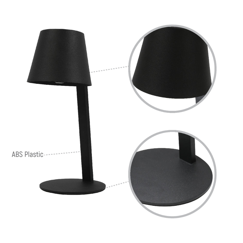 Lámpara de mesa LED portátil y solar, ideal para terrazas o jardines con decoración al aire libre moderna y funcional.