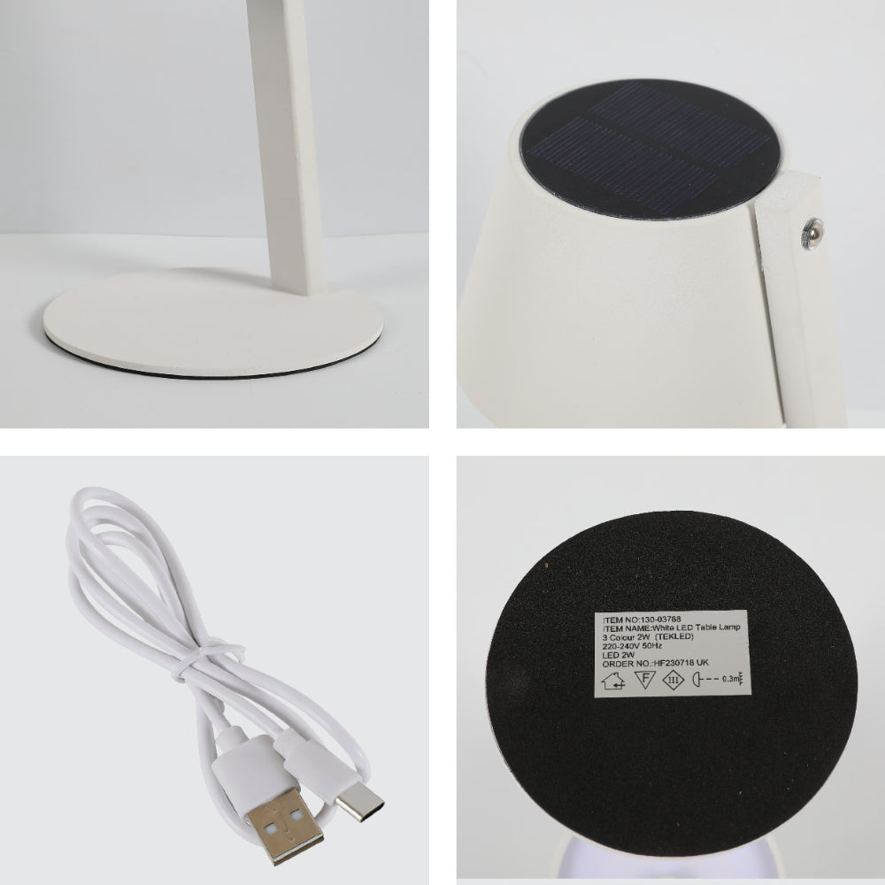 Lámpara de mesa portátil LED solar, ideal para exteriores, perfecta para patios con decoración moderna y elegante.