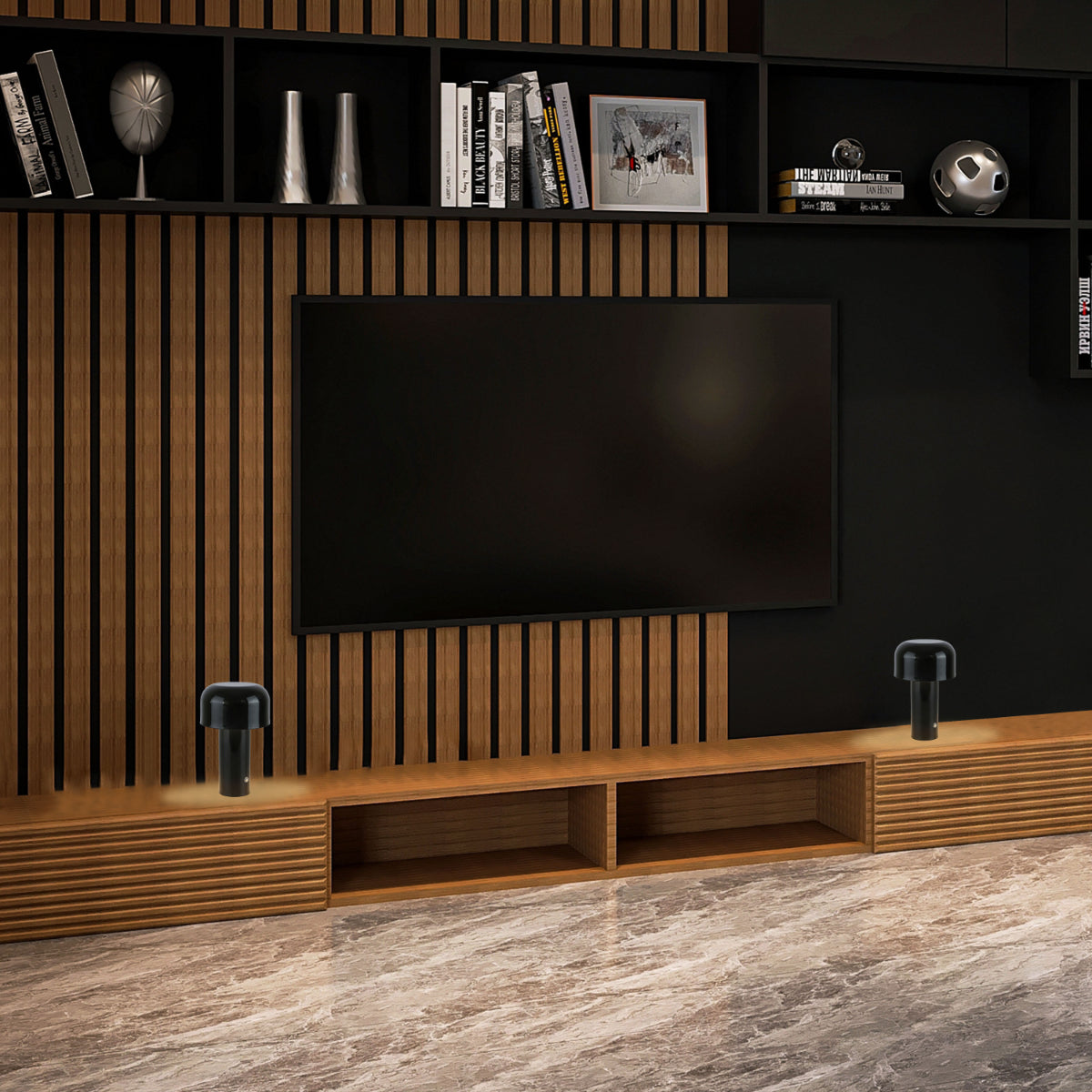 Lámpara de mesa LED recargable con diseño de hongo, perfecta para espacios modernos como salones o escritorios.