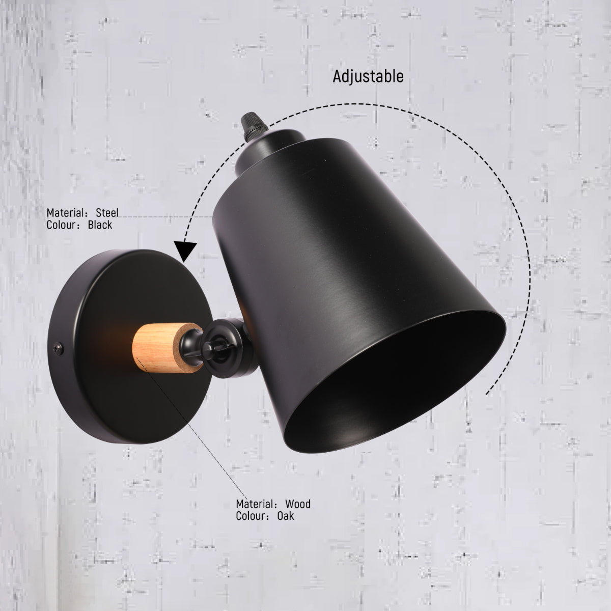 Lámpara de pared moderna con diseño cónico ajustable, ideal para espacios contemporáneos como oficinas o salas de estar.