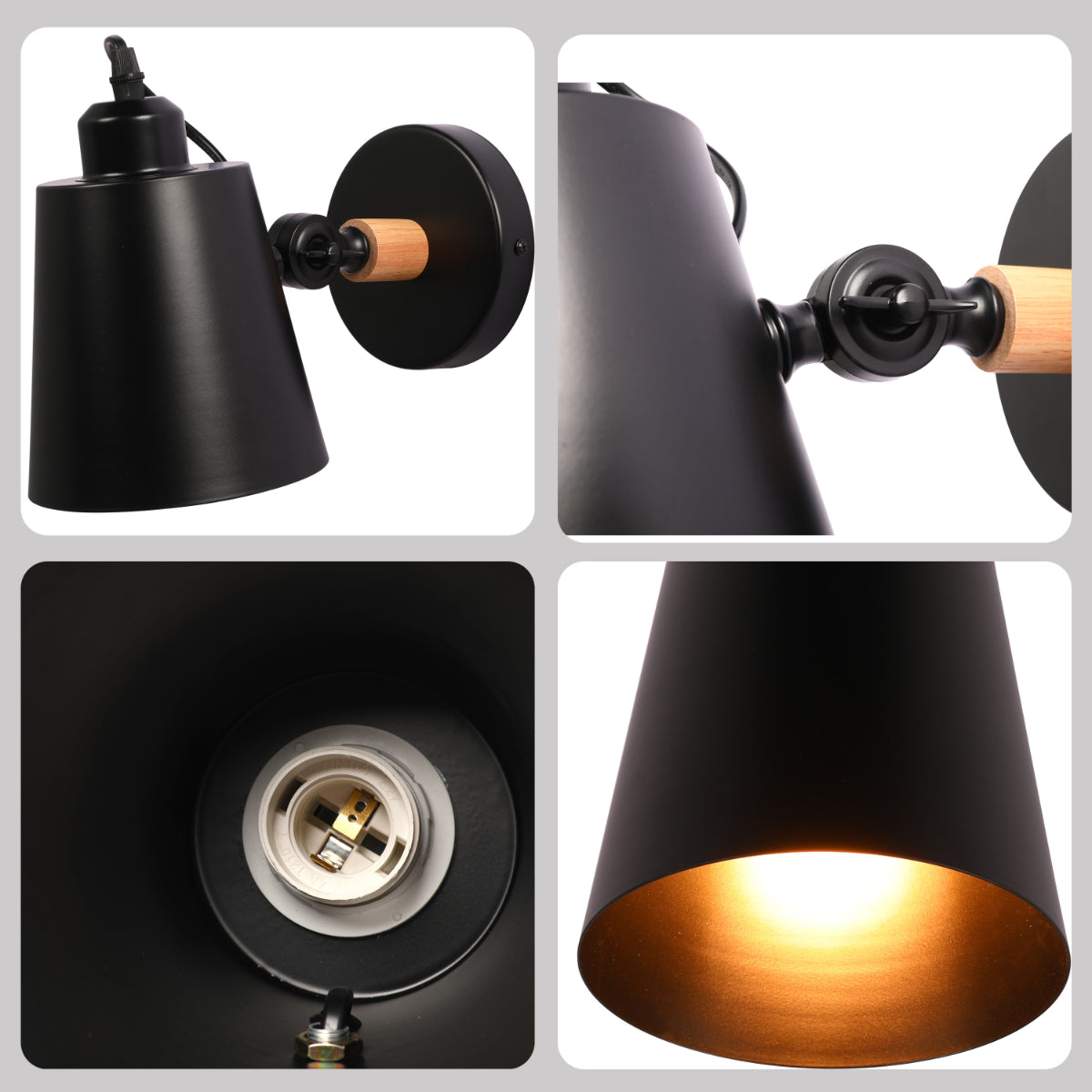 Lámpara de pared ajustable de diseño cónico moderno, ideal para espacios contemporáneos como salones o oficinas.