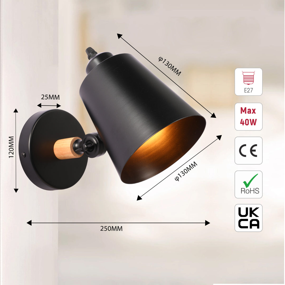 Lámpara de pared ajustable de diseño cónico moderno, perfecta para espacios contemporáneos como salas de estar o dormitorios elegantes.