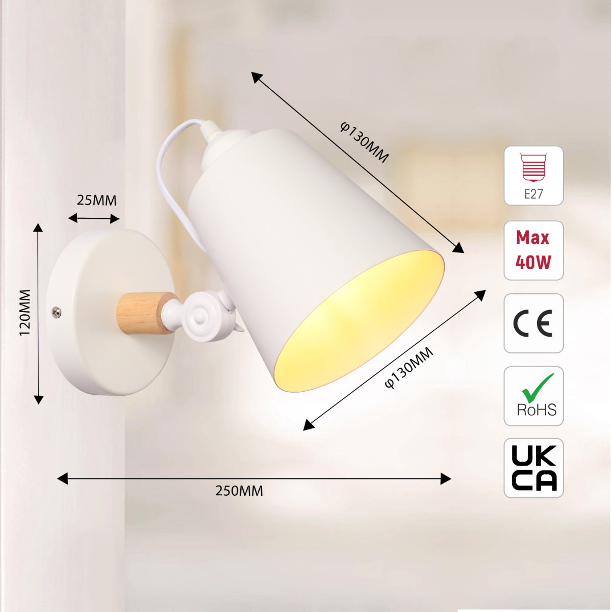 Lámpara de pared ajustable con diseño cónico moderno, ideal para espacios contemporáneos como oficinas o salas.