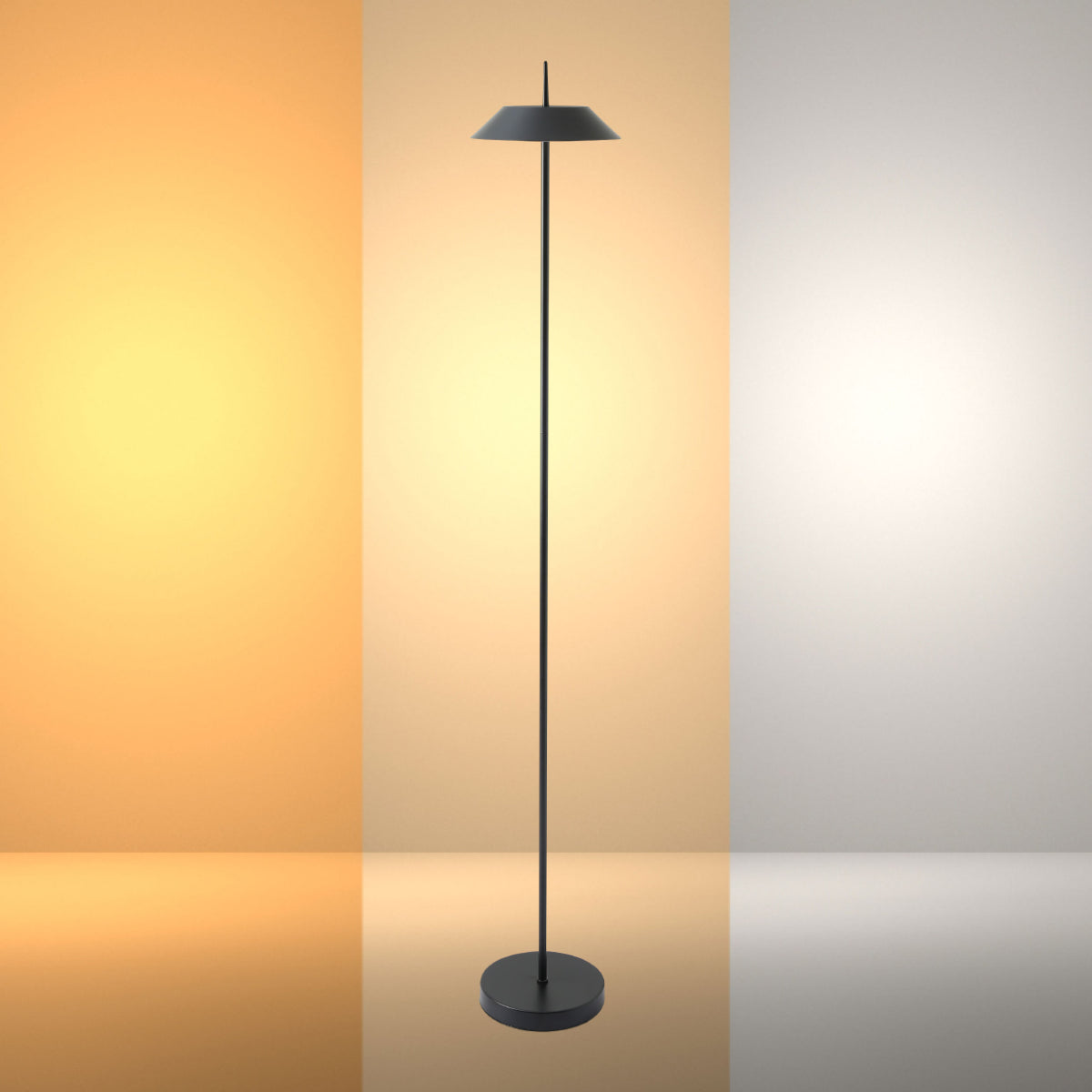 Lámpara de pie LED portátil, diseño elegante de 131cm, ideal para salones modernos, con atenuación y temperaturas de color ajustables.