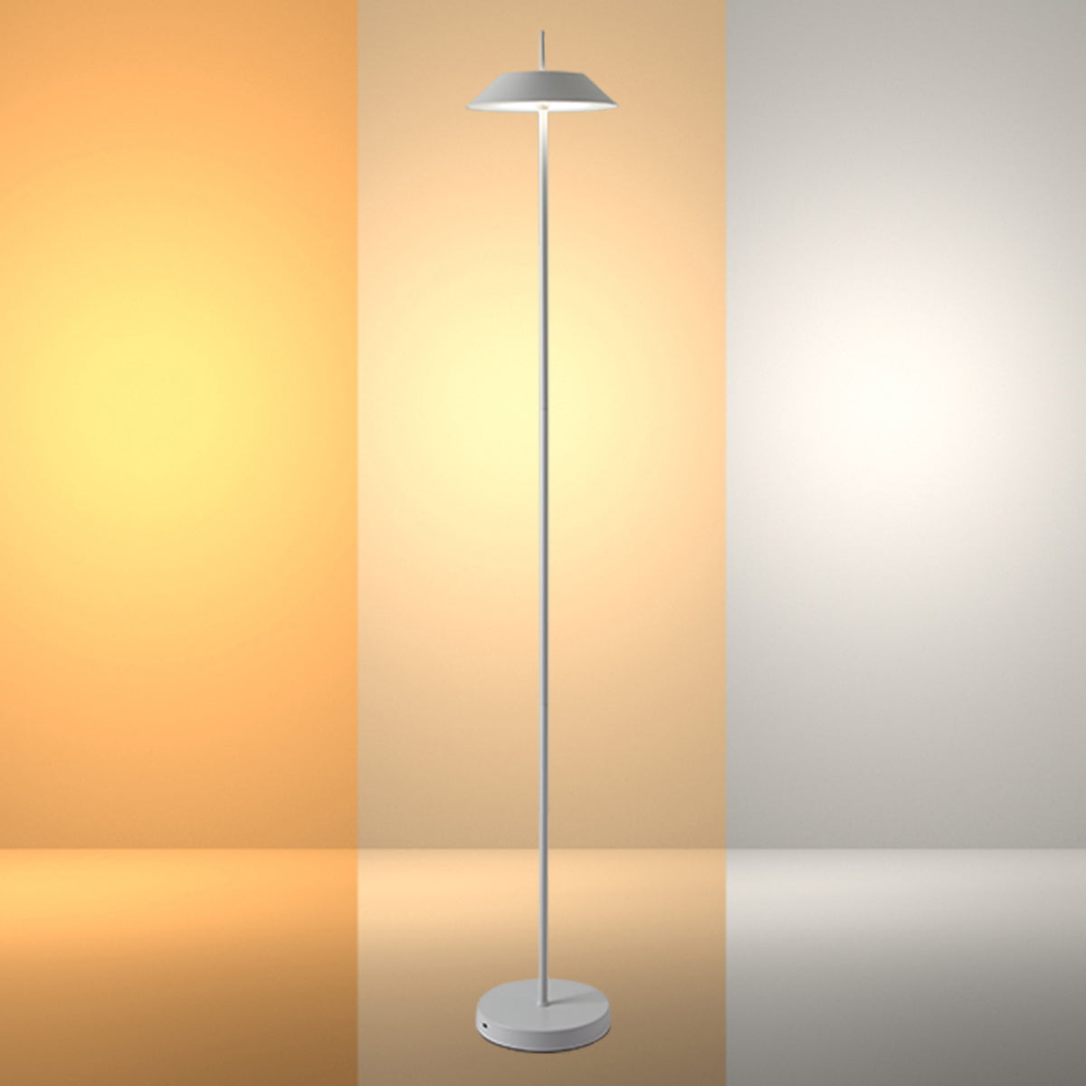 Lámpara de pie LED portátil de diseño elegante, ideal para oficinas modernas y espacios de trabajo con luz regulable y altura de 131 cm.
