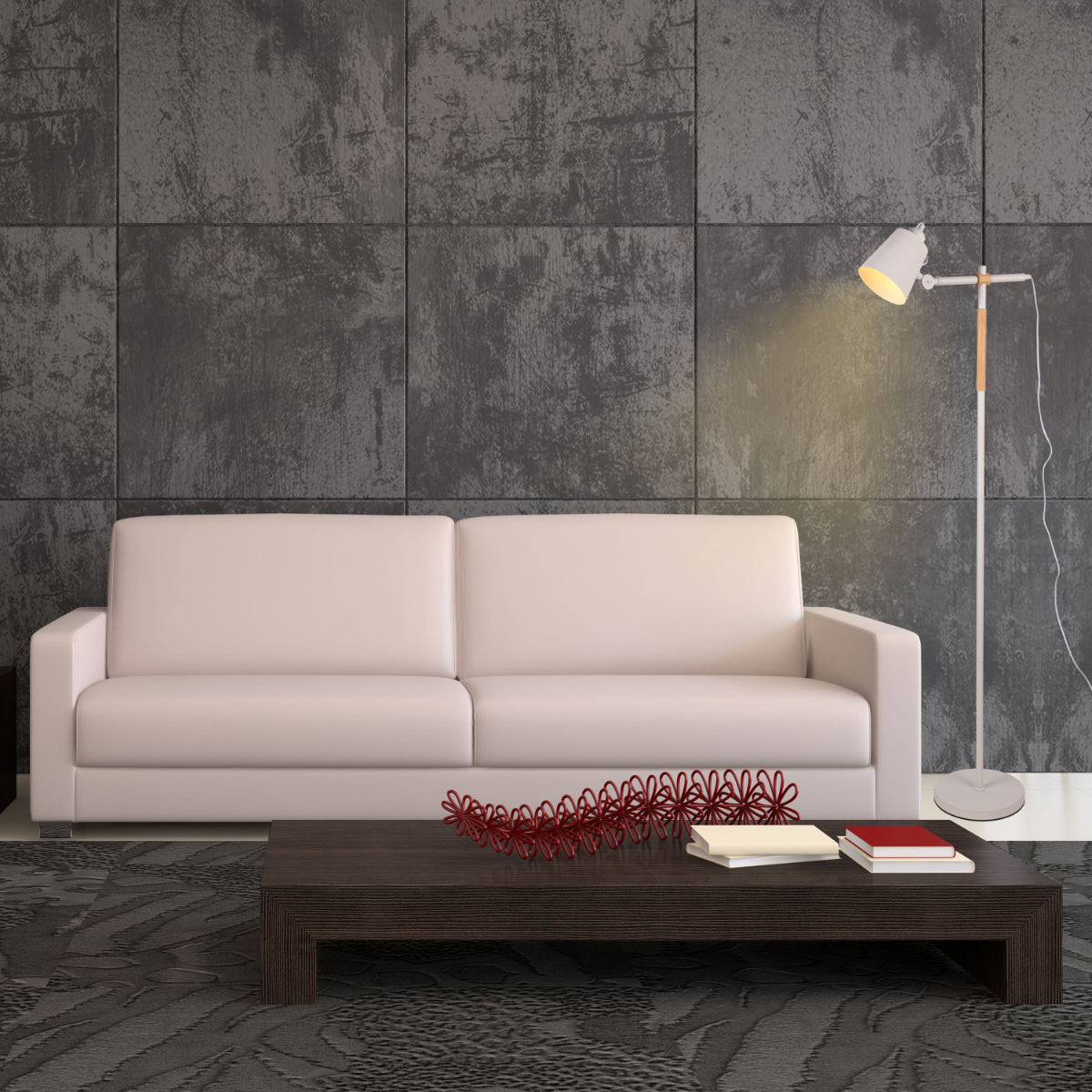 Lámpara de pie nórdica con detalles en madera de roble, ideal para salones modernos con un estilo elegante y minimalista.