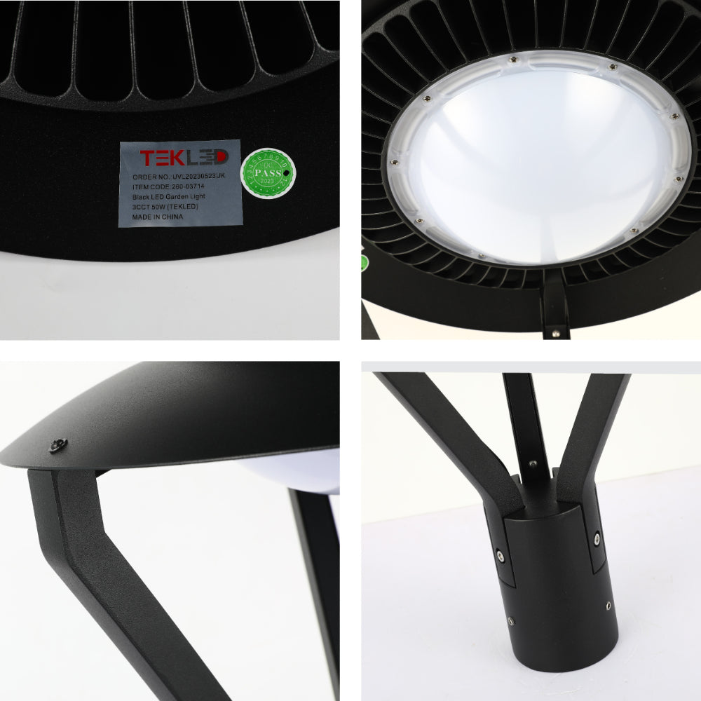 Lámpara de jardín tipo UFO de 60W, perfecta para iluminar senderos en exteriores con estilo moderno y funcionalidad versátil.