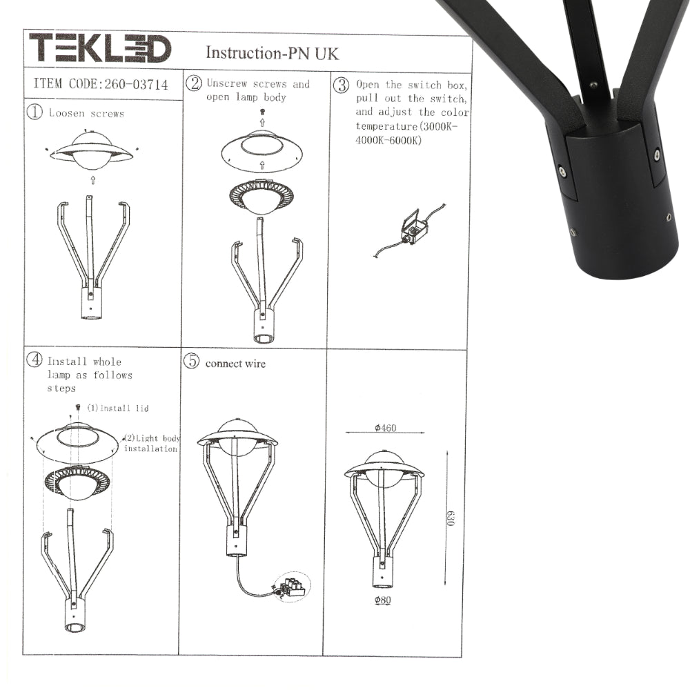 Lámpara de jardín LED tipo UFO, ideal para caminos o patios, con diseño moderno y versatilidad en iluminación.