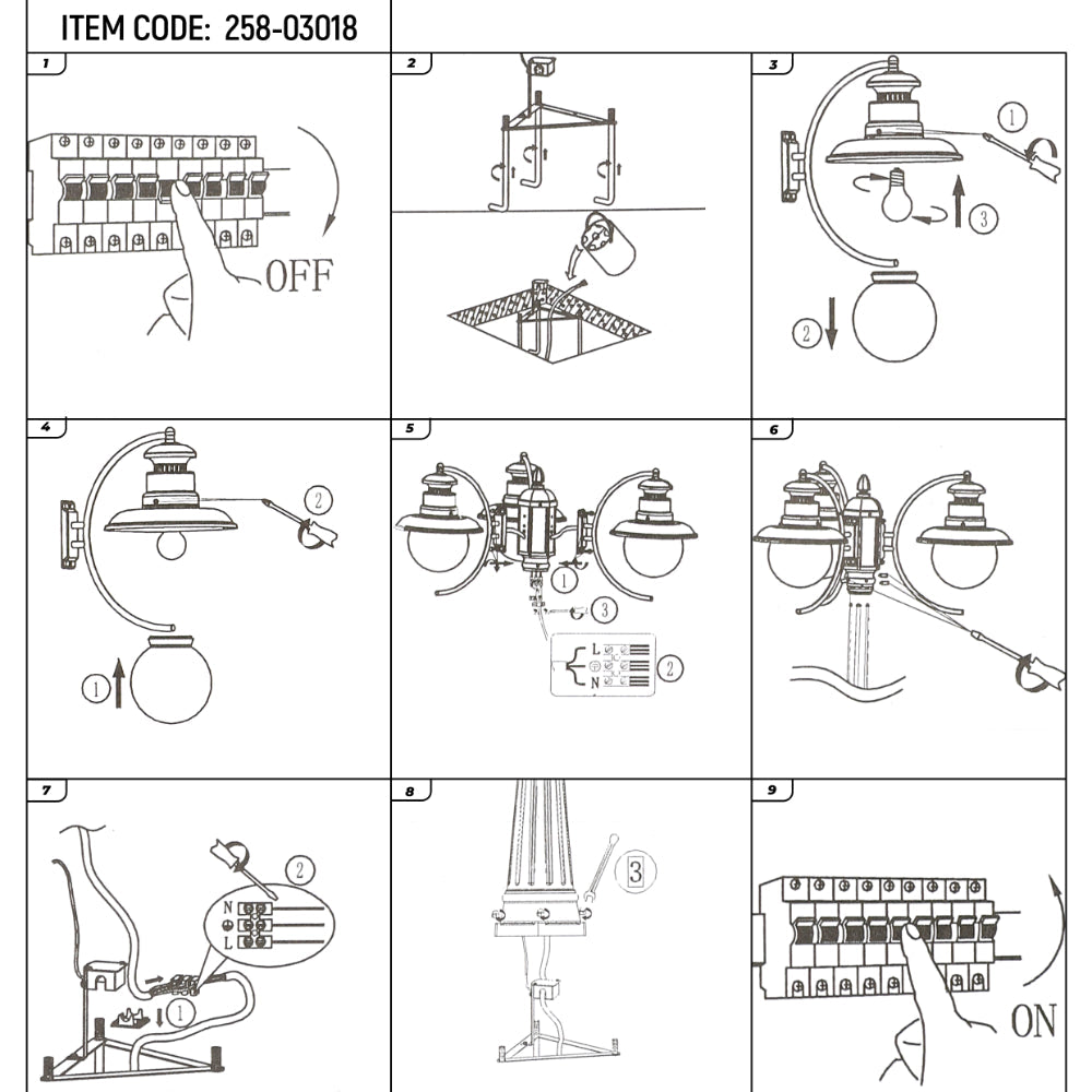 Lámpara de poste para jardín negra con detalles dorados, ideal para iluminar caminos en espacios exteriores con estilo contemporáneo.