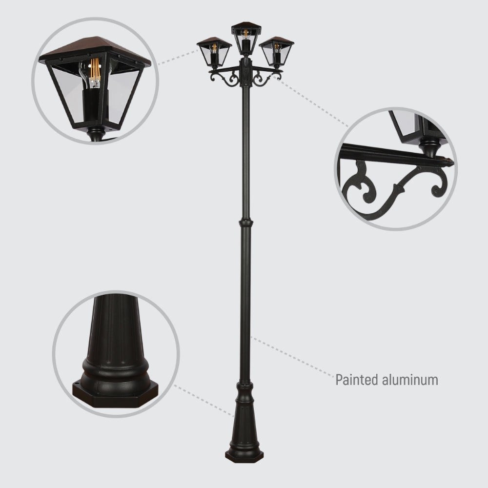 Lámpara de camino para jardín, con diseño elegante en negro, ideal para exteriores y decoraciones contemporáneas.