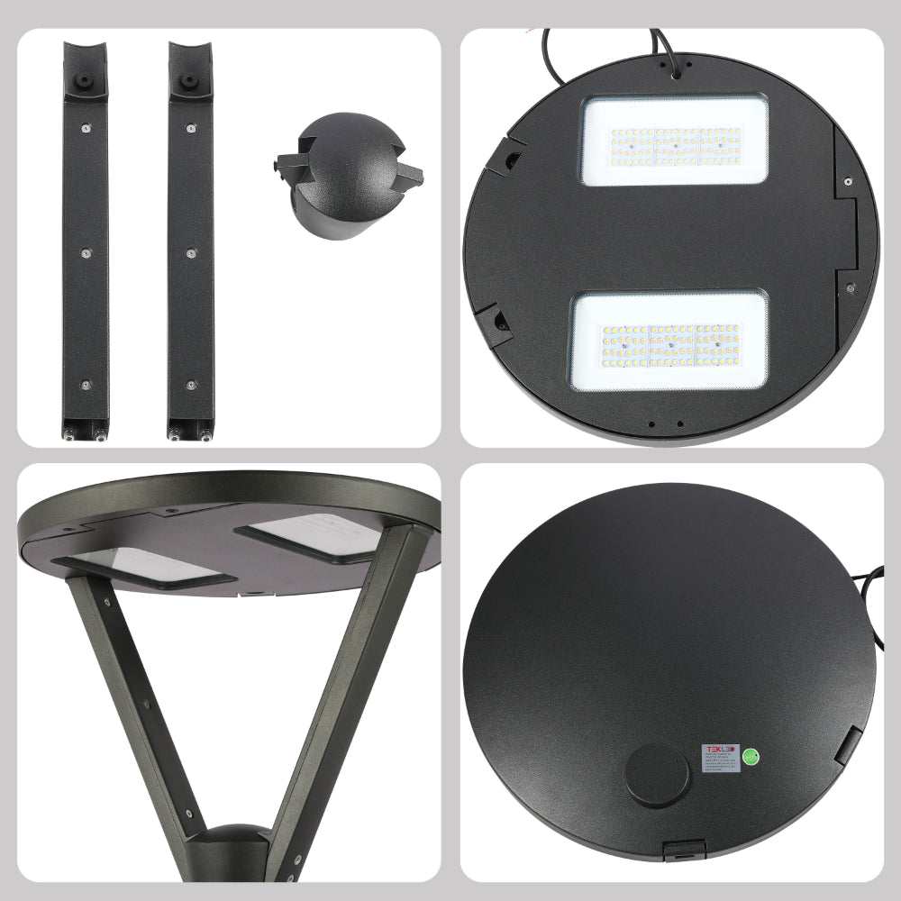 Lámpara de poste LED de 60W ideal para jardines y caminos, con diseño moderno y regulable en 3 temperaturas de color.