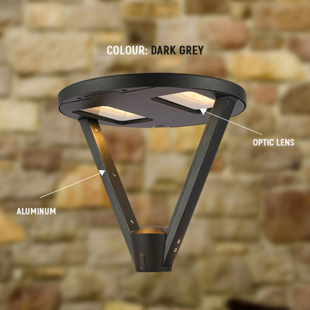 Lámpara de jardín de LED de 60W, ideal para caminos en exteriores, combina con decoraciones modernas y rústicas.