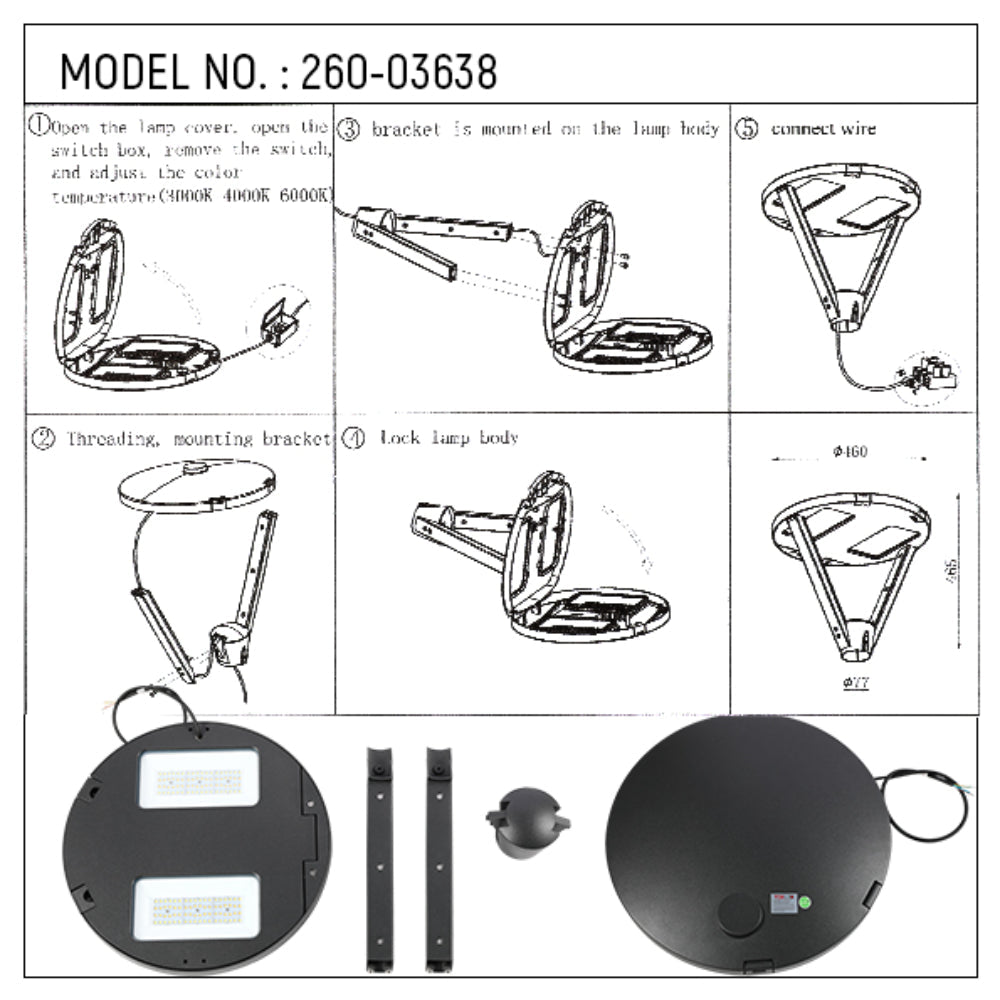 Lámpara de jardín LED de 60W, ideal para iluminar caminos en exteriores con un diseño moderno y elegante.