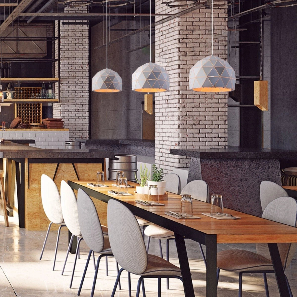 Cafe restaurant decoration with Triangle Laser Cut Metal Dome Pendant Ceiling Light E27